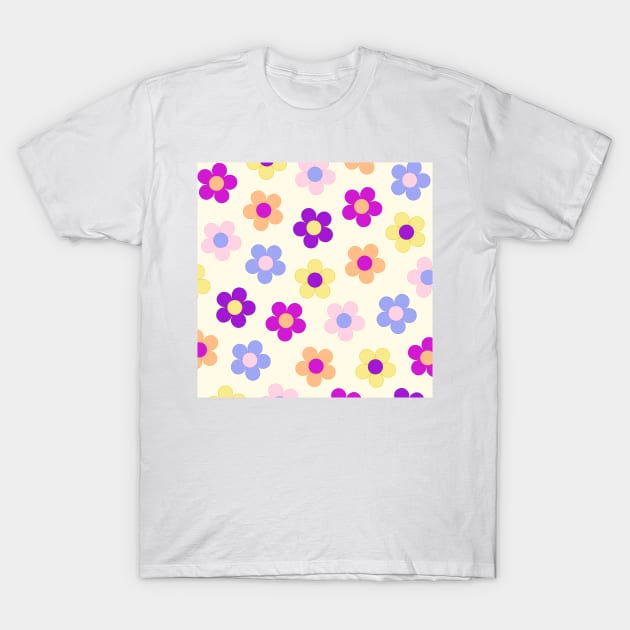 Flower Power Pattern on Yellow T-Shirt by NataliePaskell